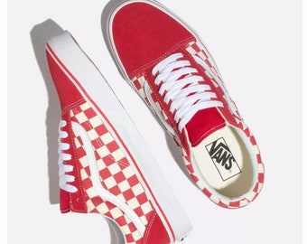 VANS Old Skool Primary Red/White Checkerboard Unisex Sneakers M7.0/W8.5