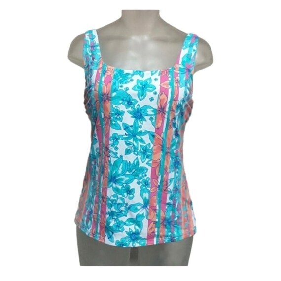 Land's End Aqua Orchard Mix Tankini Top 12DDD - image 1