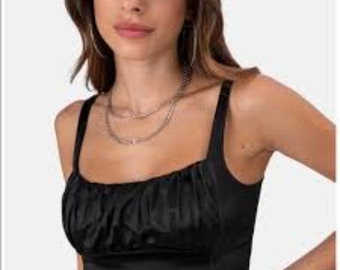 Adika Slick Satin Finish Schwarz Crop Top Größe Medium