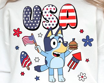 Retro Bluey 4 juillet PNG, Bluey Png, 4 juillet Png, USA Png, Amérique png, chemise Amérique, jour de l'indépendance, Png dessins par sublimation