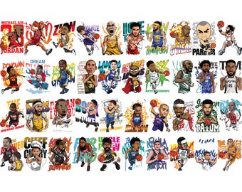 40 NBA Cartoonized Designs, PNG Bundle, Cut Files For Cricut, Clipart,Png Files, Sublimation Designs