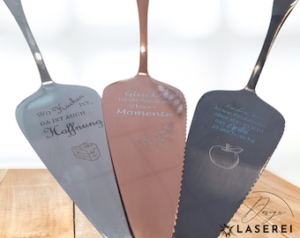 Cake server, cake server made of stainless steel with saying, personalized in different colors