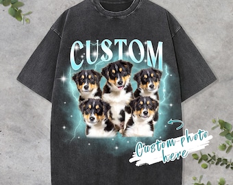 Custom Pet Portrait T-Shirt, Retro 90s Graphic Tee, Mother's Day Gift