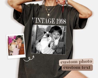 Personalised Vintage Photo And Year Shirt, Custom Picture Birthday Shirt