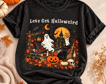 Halloween Graphic Tee, Vintage Washed T-Shirt, Spooky Ghost Shirt, Haunted House Pumpkin Tee, Halloweird Fall Shirt, Unisex Halloween Top