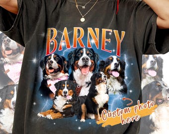 Custom Pet Portrait T-Shirt, Retro 90s Graphic Tee, Mother's Day Gift