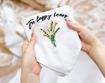 Custom Embroidered Wedding Flower  Handkerchief,Gift for Bride,Wedding Monogram,Bridal handkerchief,Wedding Day