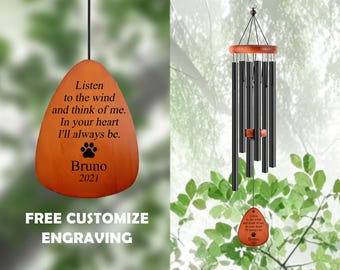 Carillón de viento personalizado conmemorativo para mascotas: huella grabada y dije de corazón