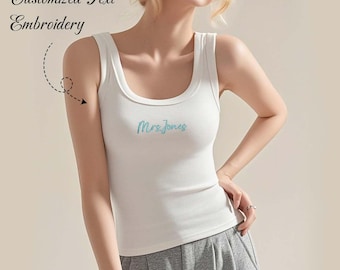 Embroidered Surname Spaghetti Strap Tank Top, Bridal Shower Gift