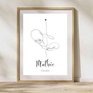 Poster di nascita minimalista personalizzabile, poster minimalista per bambini, Line art, poster di angeli, poster per bambini di aborto spontaneo