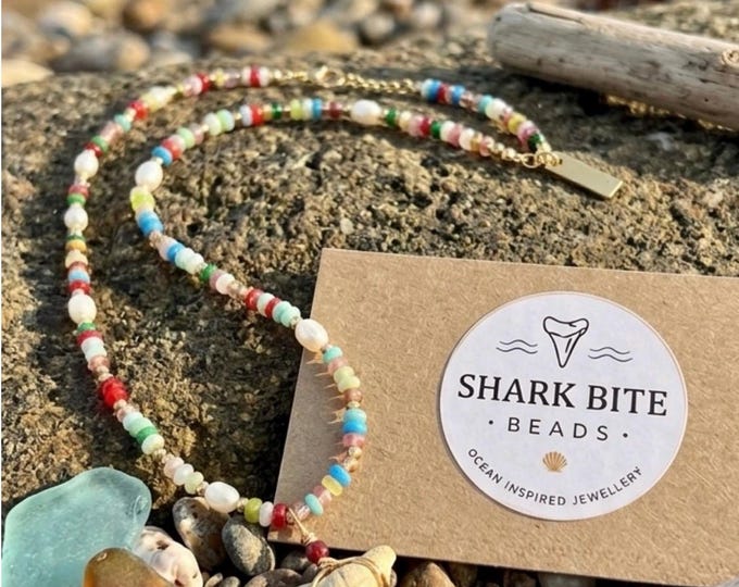 Ocean Confetti Shark Tooth Beaded Necklace
