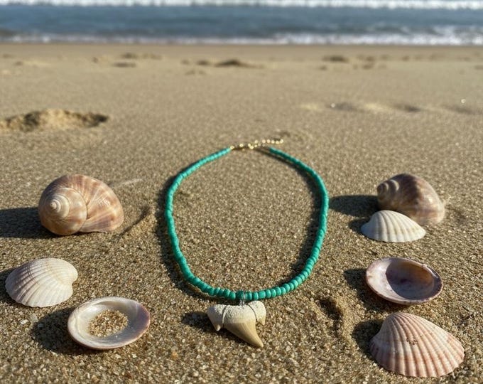 Emerald Beaded Shark Tooth Necklace