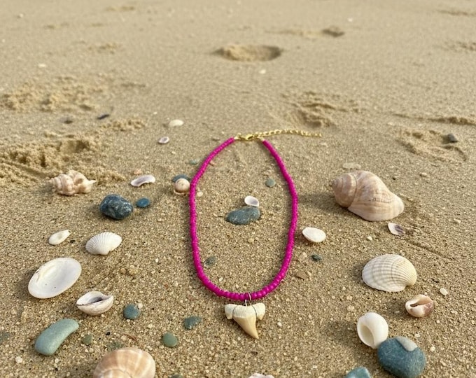 Pink Beaded Shark Tooth Necklace