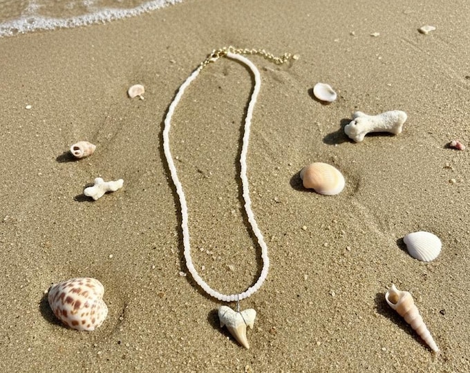 Pearly Beaded Shark Tooth Necklace