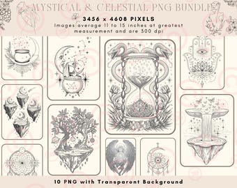 Celestial Clipart - Witchy PNG for Cricut - Boho Moon and Stars - Mystical Digital Files