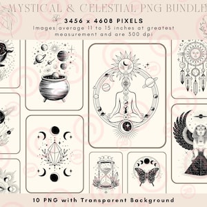 Witchy Celestial PNG - Mystical Designs for Cricut - Tarot and Magic Elements - Digital Download