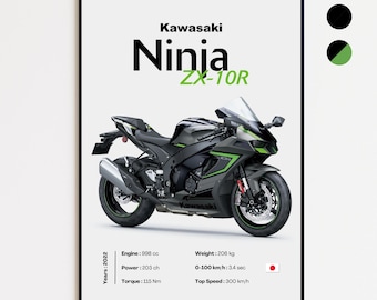 Kawasaki Ninja ZX-10R Motorbike Superbike Greetings Card Birthday Card