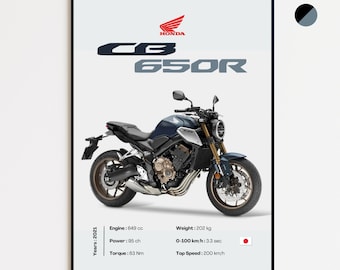 Honda CB650R | 2021 | Personalized Motorcycle Poster | Gift for Bikers | Wall Decoration | Print by MotorBike Poster