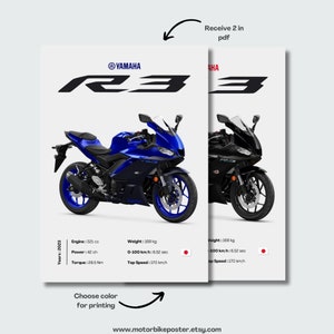 Yamaha R3 | 2023 | Personalized Motorcycle Poster | Gift for Bikers ...