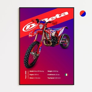Beta RR Racing 250cc | 2022 | Affiche de Moto Personnalisée | Cadeau pour Motards | Décoration Murale | Impression par MotorBike Poster