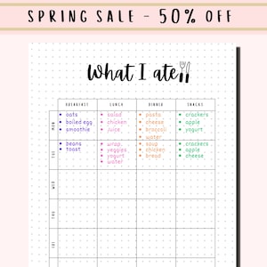 Food Diary / A5 Printable Journal Template / Printable Food Journal / Printable Food Log / Food Tracker / Meal Tracker / Diet Record Eating