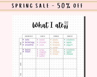 Food Diary / A5 Printable Journal Template / Printable Food Journal / Printable Food Log / Food Tracker / Meal Tracker / Diet Record Eating