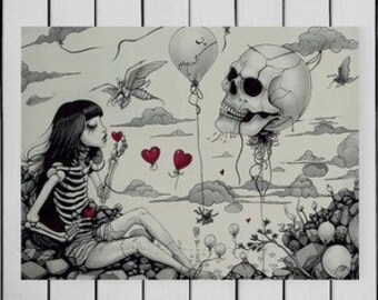 Unique Home Decor | Wall Art | One-of-a-kind | Canvas | Glass Printing | Metal Print | Heart | Skull | Sadness | Tears | Gothic art | Gothic