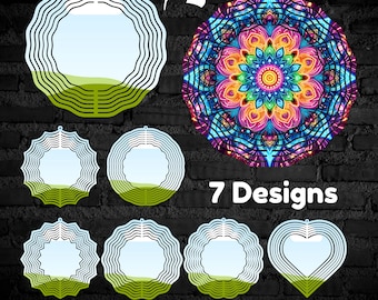 Wind Spinner Canva Frame Bundle, Set of 7 Different Wind Spinner Design Mockup, Canva Frames, Drag & Drop Your Design, Create Mock-ups