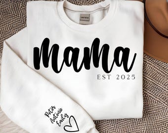 Cute Mama EST 2025 PNG SVG, Font Included, Personalize Names on Sleeve, Diy Bundle Mama Tshirt Sweatshirt Png Svg, Minimalist Svg