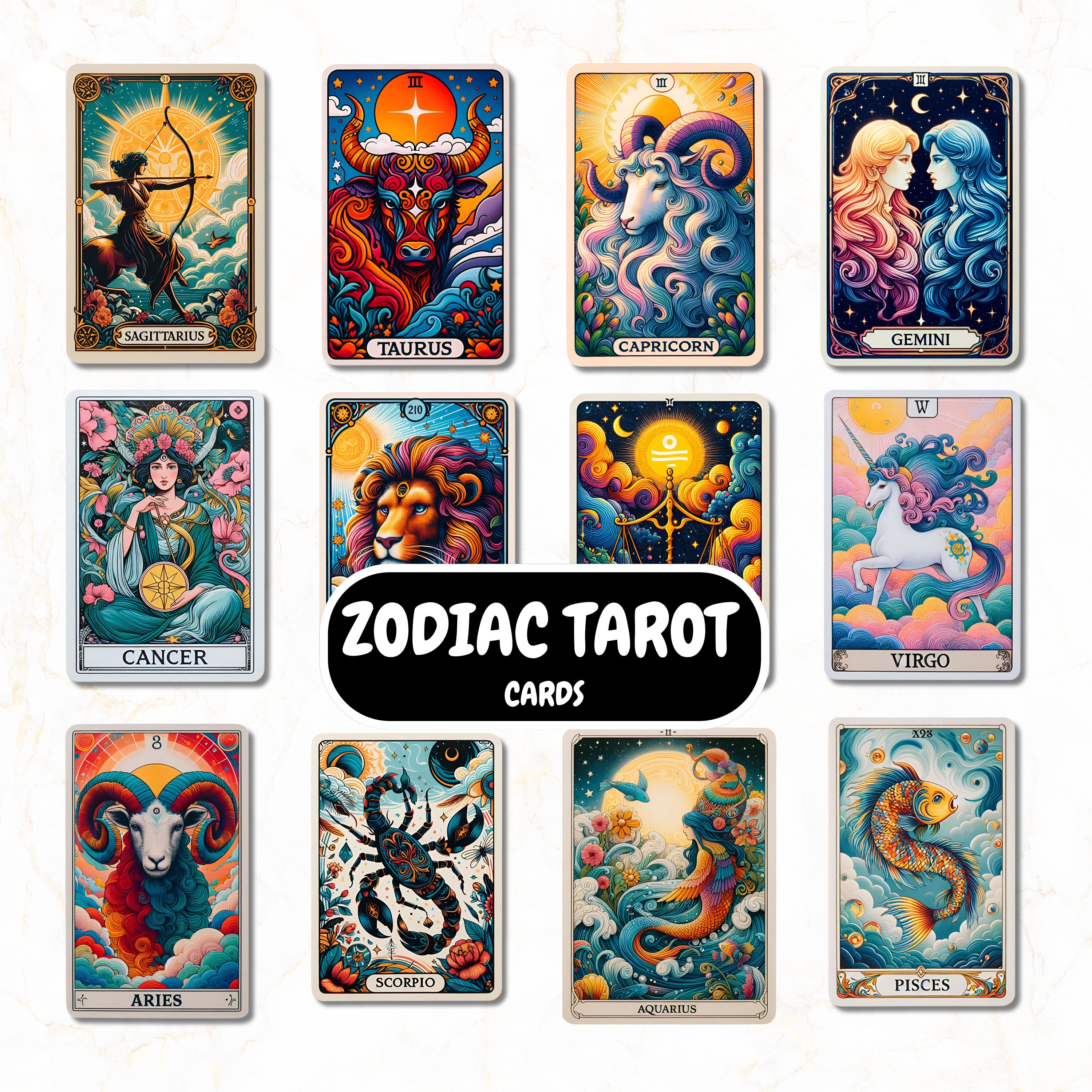 Zodiac Cards PNG, Zodiac Cards Bundle, Tarot Cards PNG, Zodiac Png ...