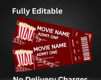 Printable MOVIE Gift Tickets. Cinema Themed Gift Reveal Ticket. Printable Boarding Pass. Instant ...