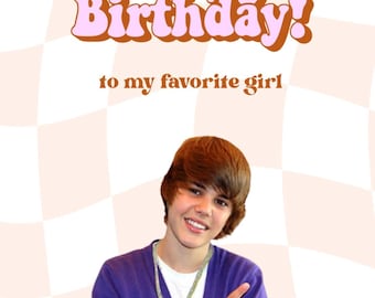 Afdrukbare verjaardagskaart Justin Bieber