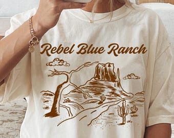 Rebel Blue Ranch Shirt, Unisex Garment-Dyed T-shirt, Booktok Cowboy Spicy Romance, Western Book Lover Shirts, Cowboy Romance Reader Gift For