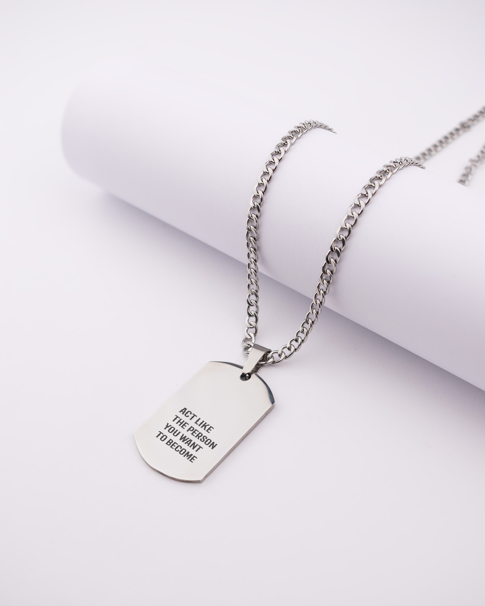 Collana Uomo Personalizzabile - Ciondolo Con Foto E Frase, Acciaio Inox, Made In Italy