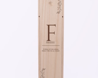 Custom Engraved Sliding Wine Box - Initial Name Floral