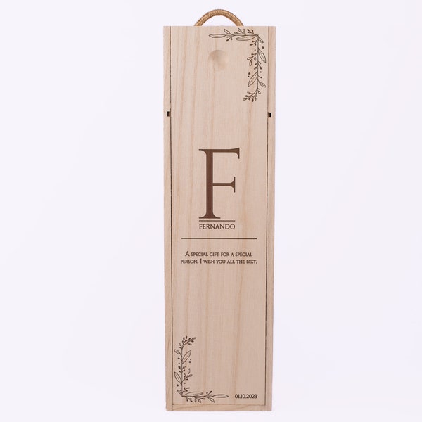 Custom Engraved Sliding Wine Box - Initial Name Floral
