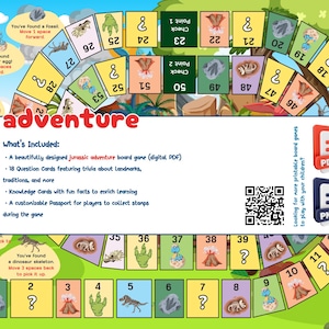 Jurassic Adventure Board Game - Fun Dinosaur-Themed Printable with 18 Question Cards - Perfect for young dinosaur enthusiasts or classrooms