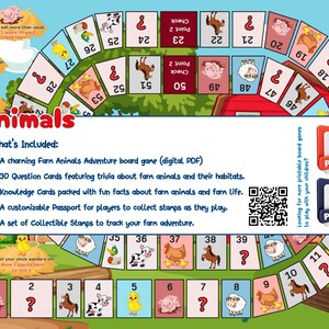 Abenteuer auf dem Bauernhof Brettspiel - Spaß und Lernspiel mit 30 Fragekarten, Wissenskarten, Pass- & Briefmarkensammlung