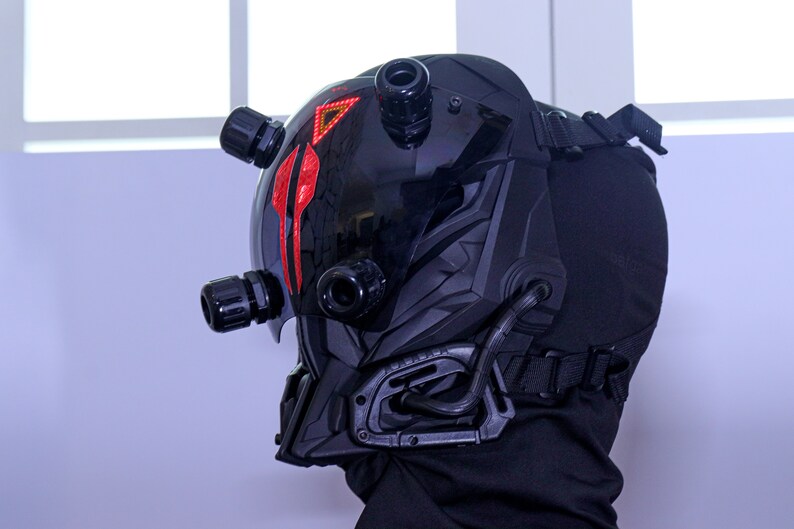 Futuristic Warrior Mask Costume, Glowing Cyberpunk Rave Helmet, Handmade Full Face Mask, Masquerade Cosplay Mask, Alien cosplay helmet image 7