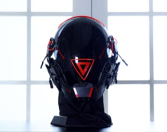 Custom Cool Punk Man Helmet, Techwear CyberPunk mask costome, Glowing Full Face Mask, luminous Halloween Cosplay Mask
