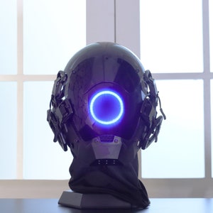 Custom Glowing Cyberpunk Mask, Rave cyberpunk Helmet , Halloween Masquerade Ninja Mask, Black warrior Full Face Helmet, party luminous mask