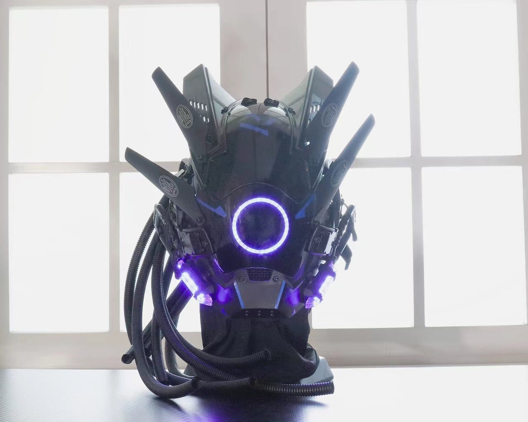Blue Light Cyberpunk Mask With Braid, Futuristic Warrior Mask, Custom ...