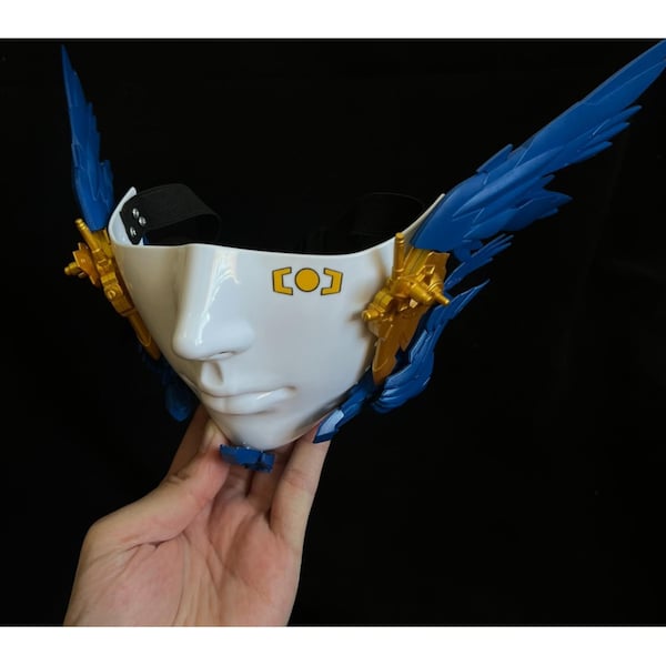 Selbstdesignte Gundam Schneewittchen Cyberpunk Halbgesichtsmaske, Akzeptieren Farbanpassung, bewegliche Winkelflügel Festival Party Maske, Mechanische Maske