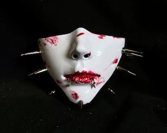 Selbstgestaltete Cyberpunk Halbgesichtsmaske, handbemalte Maske mit Niete, coole Maske für Halloweenparty, Gothic Maskerade Maske, Mechanische Maske