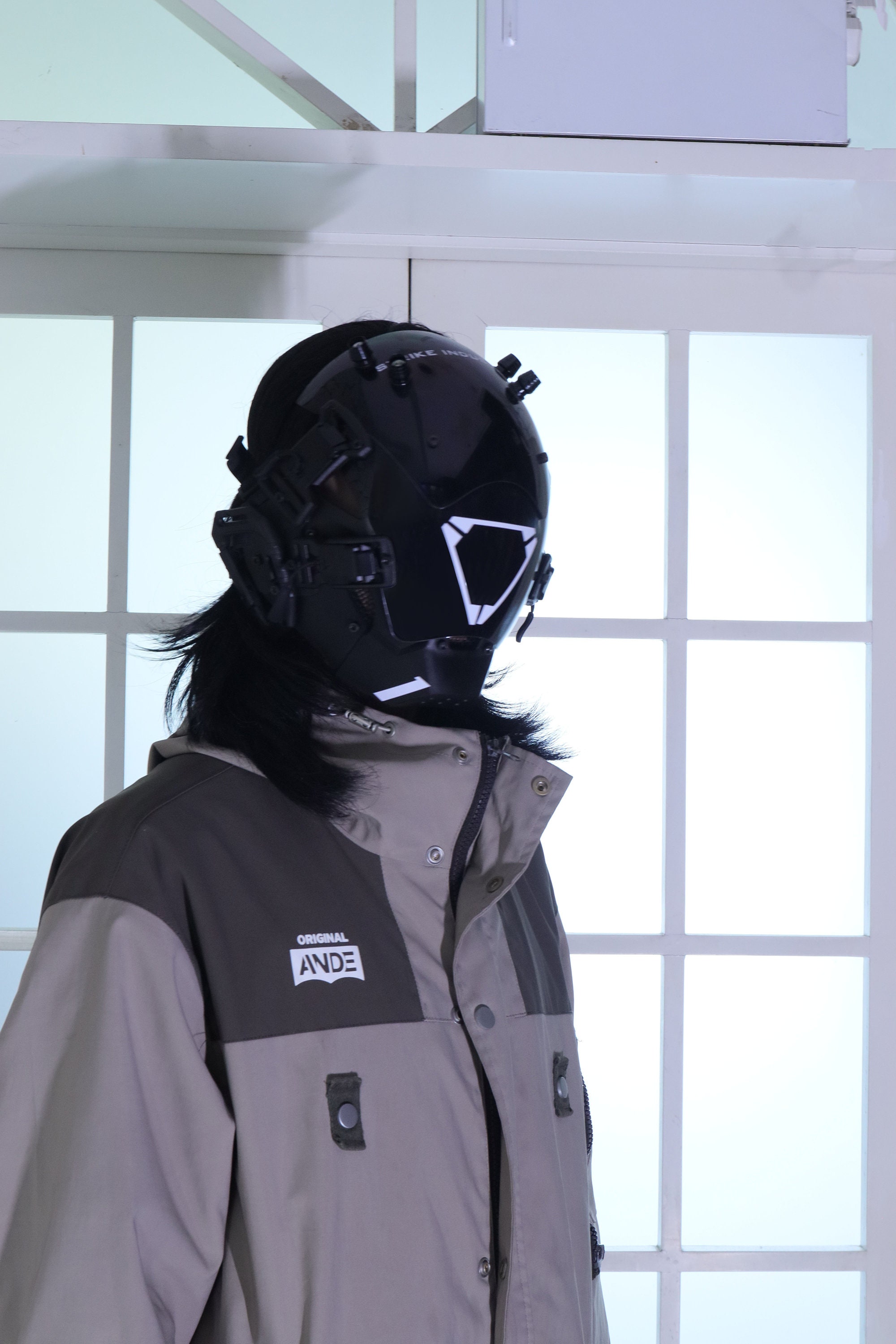 White Cyberpunk Mask, Rave Ninja helmet, Black Warrior Full Face Mask ...