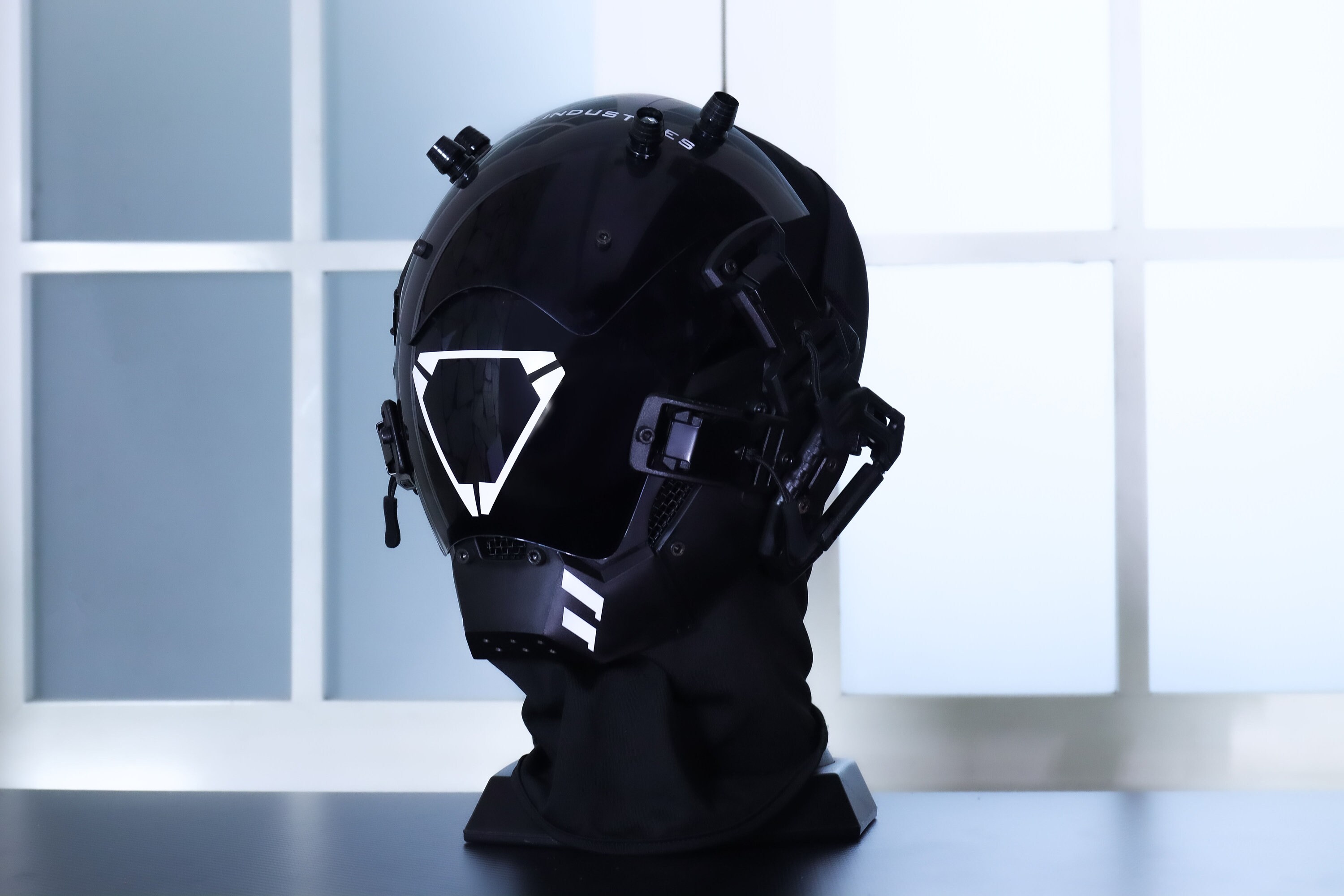 White Cyberpunk Mask, Rave Ninja helmet, Black Warrior Full