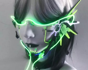 Selbst designte Cyberpunk Halbgesichtsmaske, Super coole Glowing Mechanische Maske, Futuristische Maske mit Flügeln, Festival Rave Maske