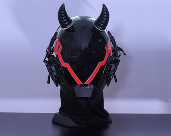 Samurai Punk Helmet with Horn, Rave Cyber Punk Mask, Custom Halloween Mask, Cool  Man DJ party Mask, Personalized Cosplay Mask