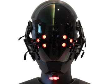 Selbst entworfene leuchtende Cyberpunk-Maske, futuristische Maske mit Lichtern, leuchtende Tech Merch-Maske, Unterstützung mehrerer Tragevarianten, Halloween-Maske