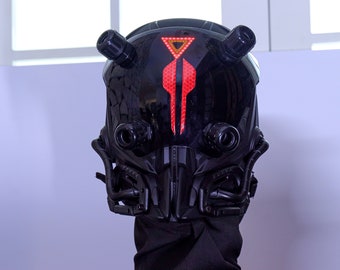Futuristisches Krieger Maskenkostüm, leuchtender Cyberpunk Rave Helm, handgemachte Vollgesichtsmaske, Masquerade Cosplay Maske, Alien Cosplay Helm